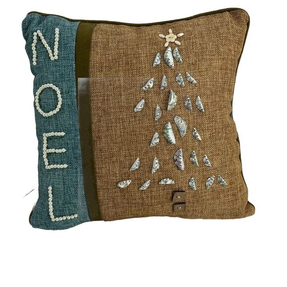 Cracker Barrel Coastal CHRISTMAS BEACH PILLOW 12x12 Shell Tree NOEL - Picture 1 of 7